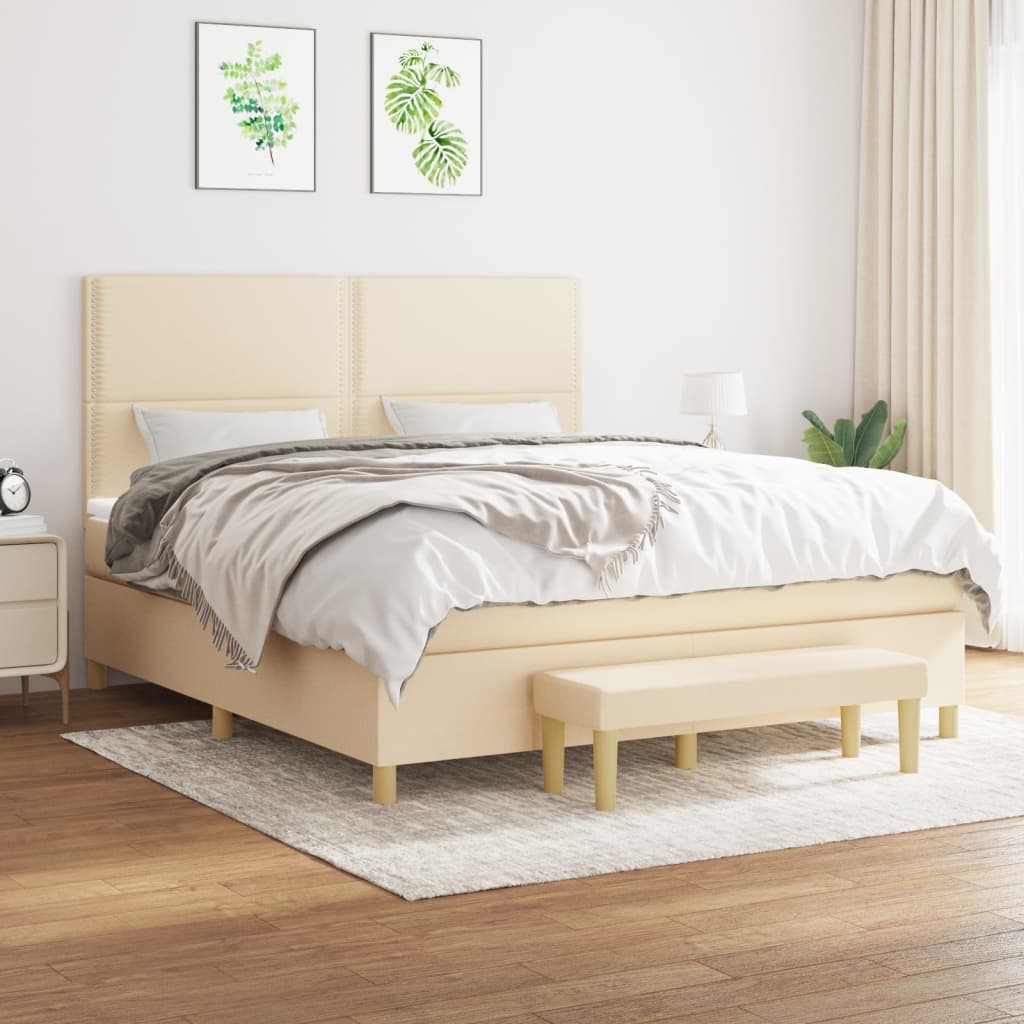 kontinentalseng med madras 180x200 cm stof cremefarvet