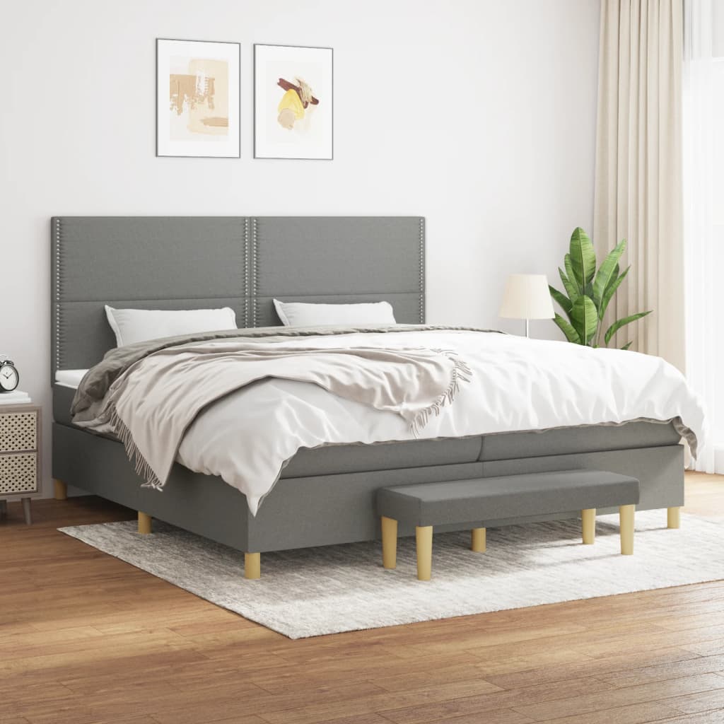 kontinentalseng med madras 200x200 cm stof mørkegrå