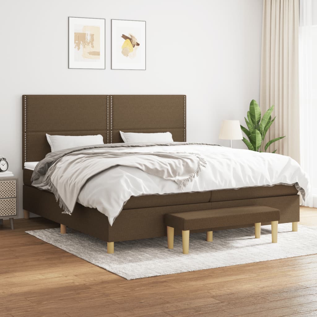 kontinentalseng med madras 200x200 cm stof mørkebrun