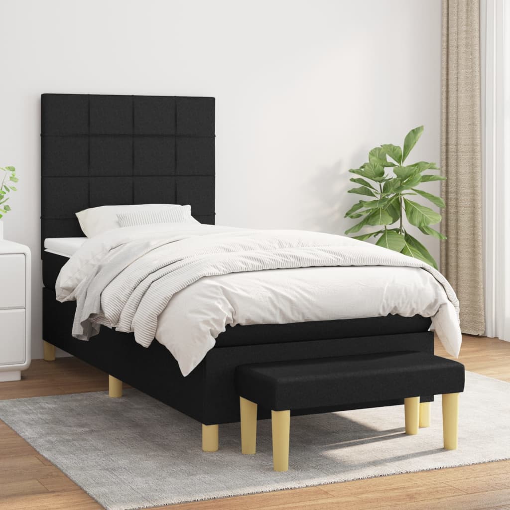 kontinentalseng med madras 90x190 cm stof sort