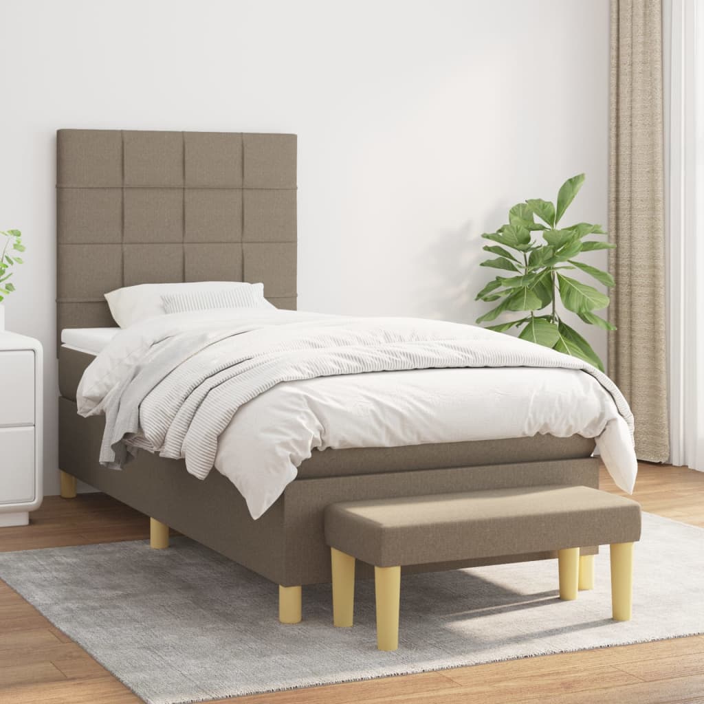 kontinentalseng med madras 90x190 cm stof gråbrun