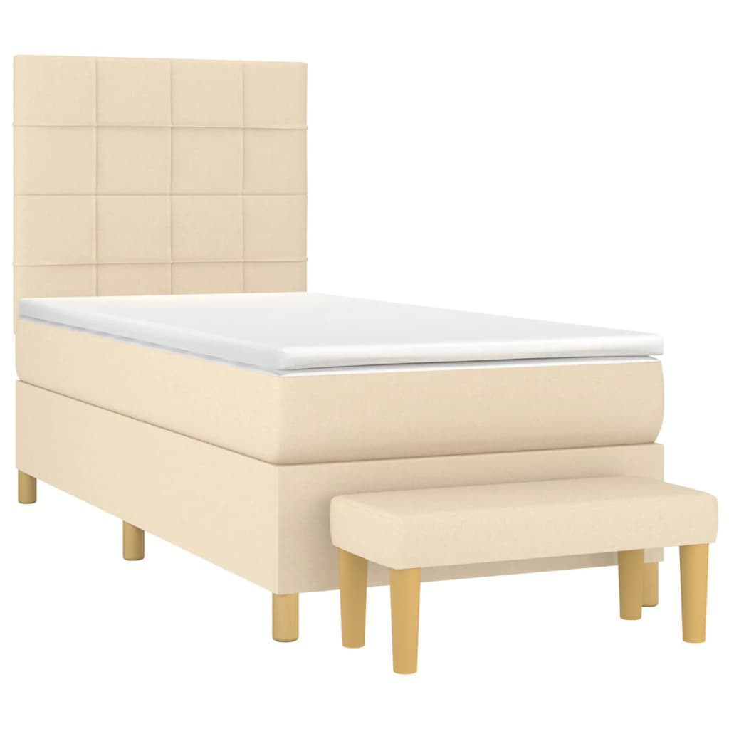kontinentalseng med madras 90x190 cm stof cremefarvet