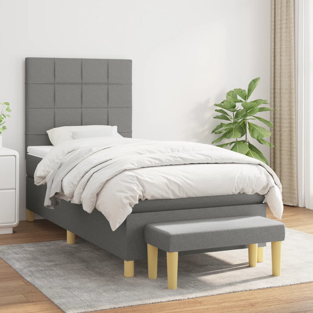 kontinentalseng med madras 100x200 cm stof mørkegrå
