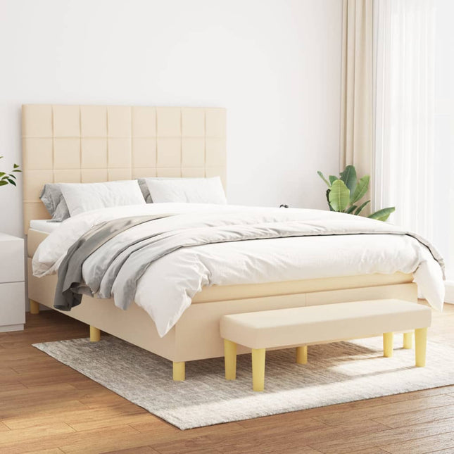 kontinentalseng med madras 140x190 cm stof cremefarvet