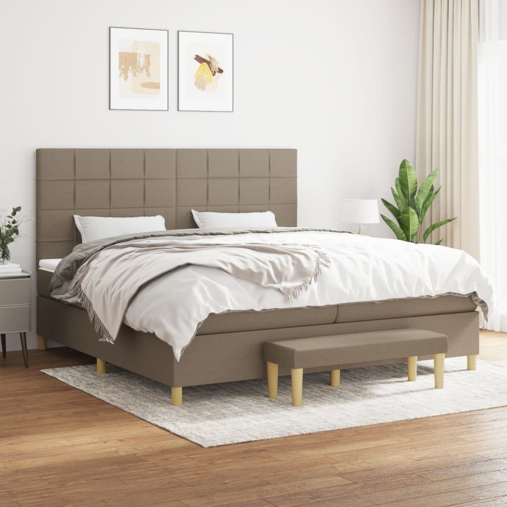 kontinentalseng med madras 200x200 cm stof gråbrun