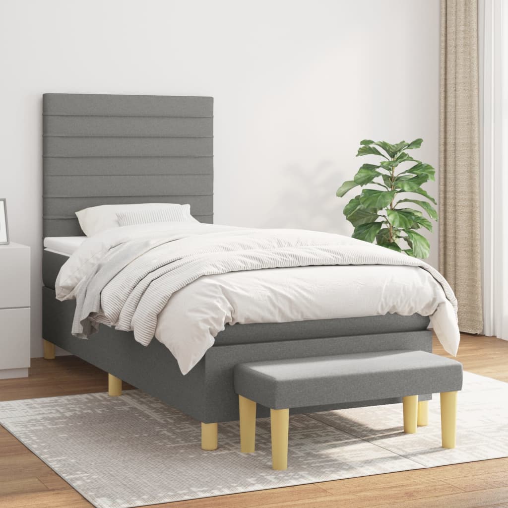 kontinentalseng med madras 90x200 cm stof mørkegrå