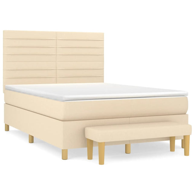kontinentalseng med madras 140x190 cm stof cremefarvet