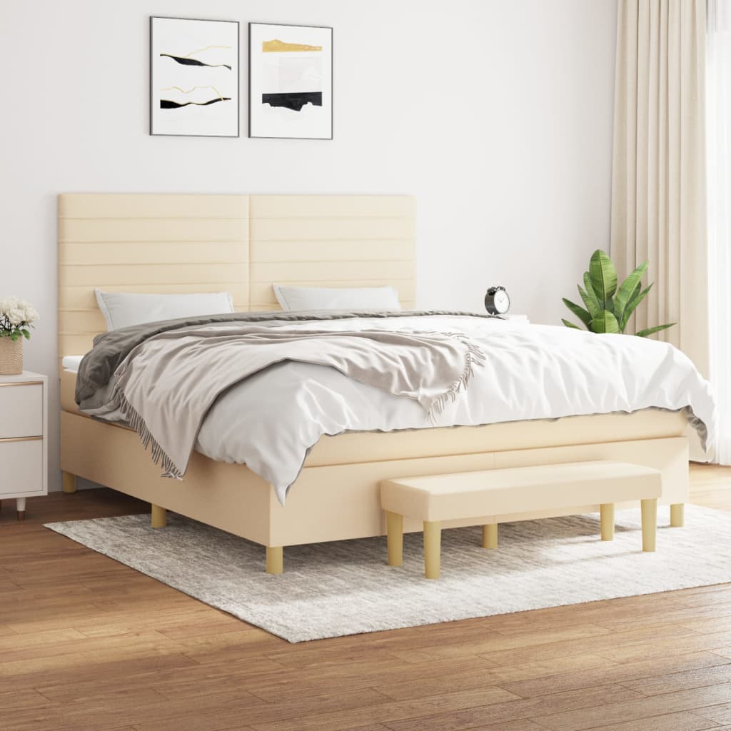 kontinentalseng med madras 160x200 cm stof cremefarvet