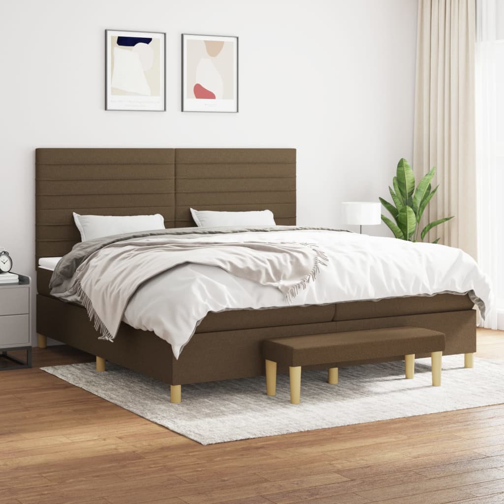 kontinentalseng med madras 200x200 cm stof mørkebrun