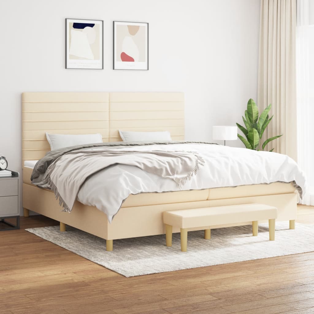 kontinentalseng med madras 200x200 cm stof cremefarvet