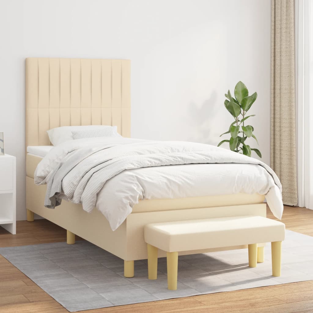 kontinentalseng med madras 90x200 cm stof cremefarvet