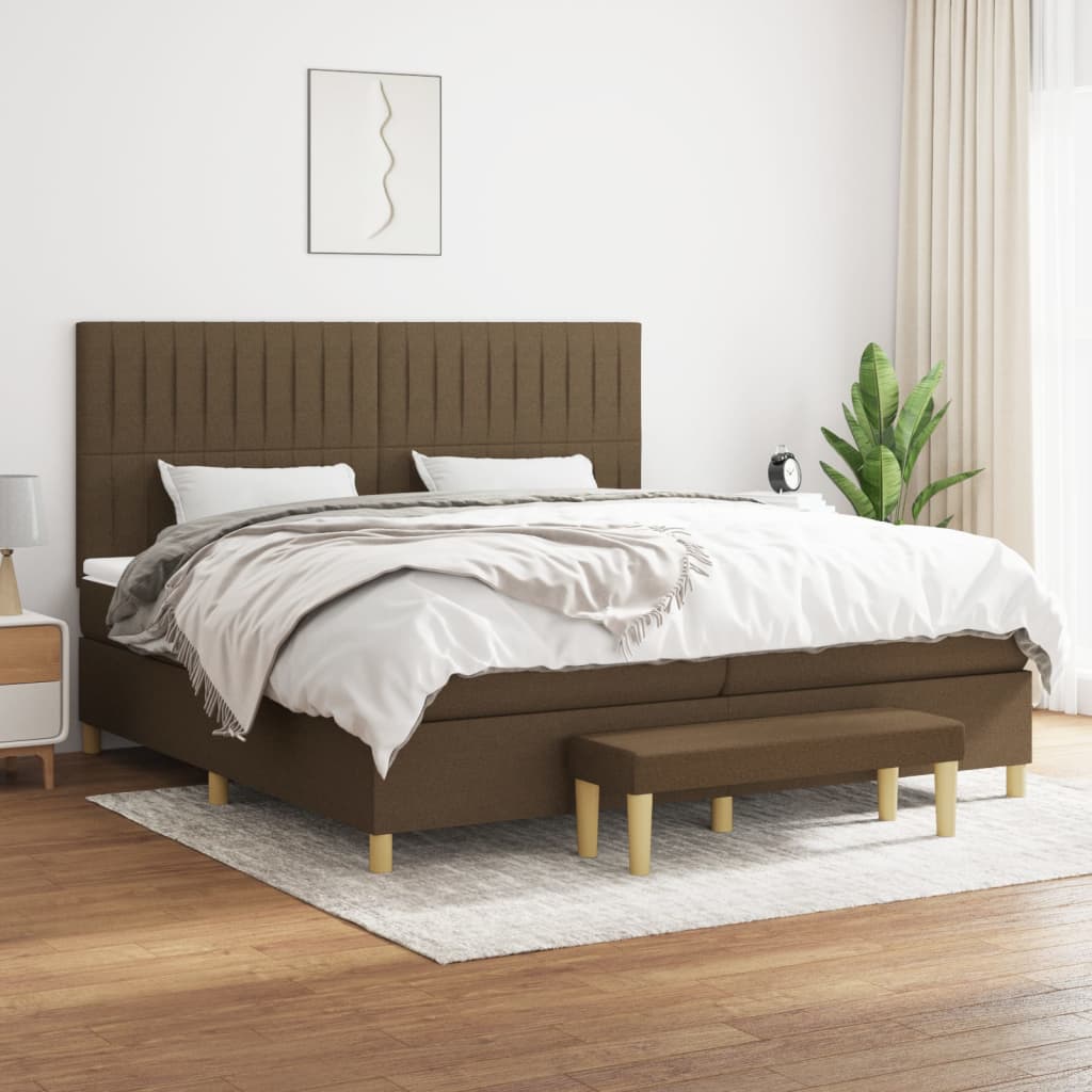 kontinentalseng med madras 200x200 cm stof mørkebrun