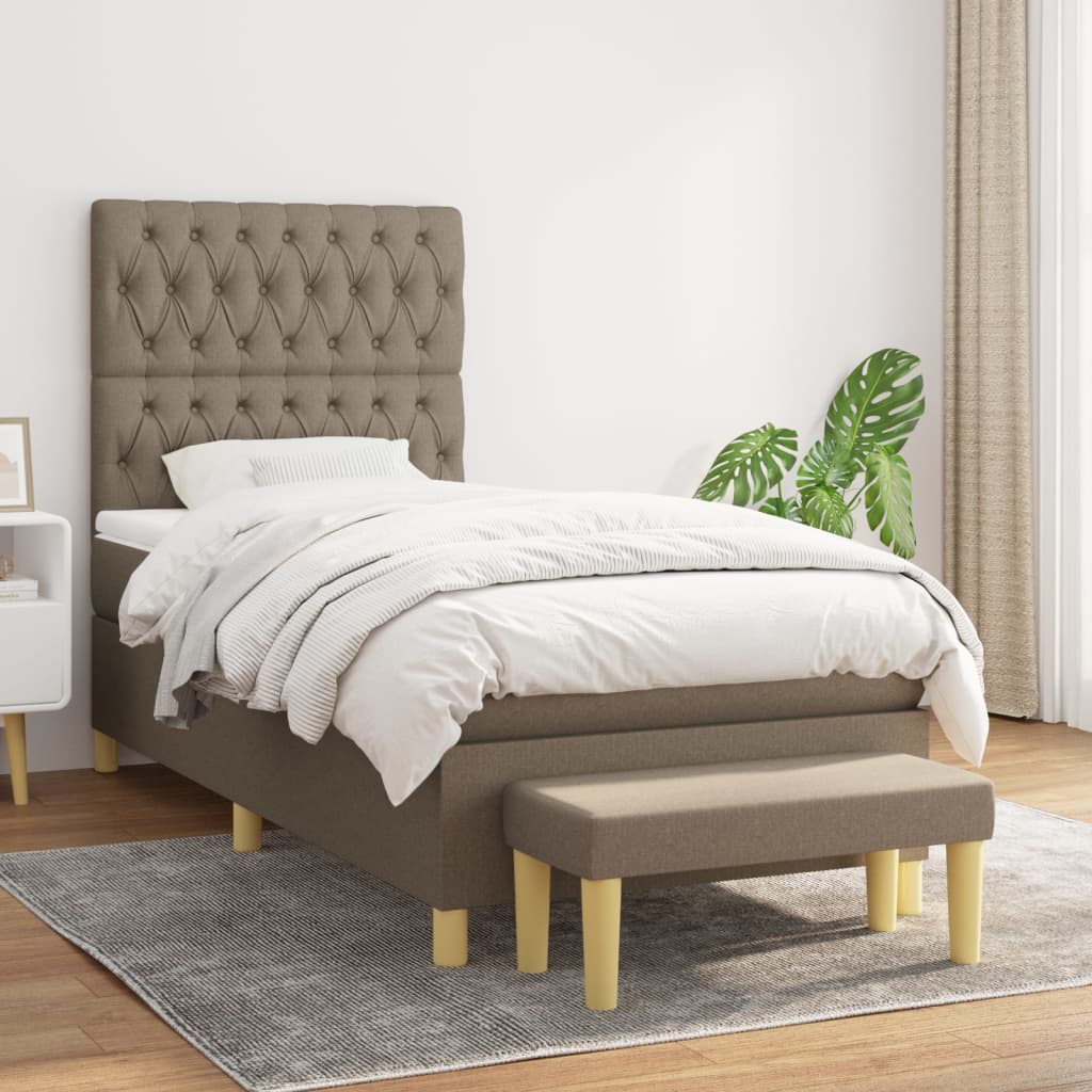 kontinentalseng med madras 90x190 cm stof gråbrun