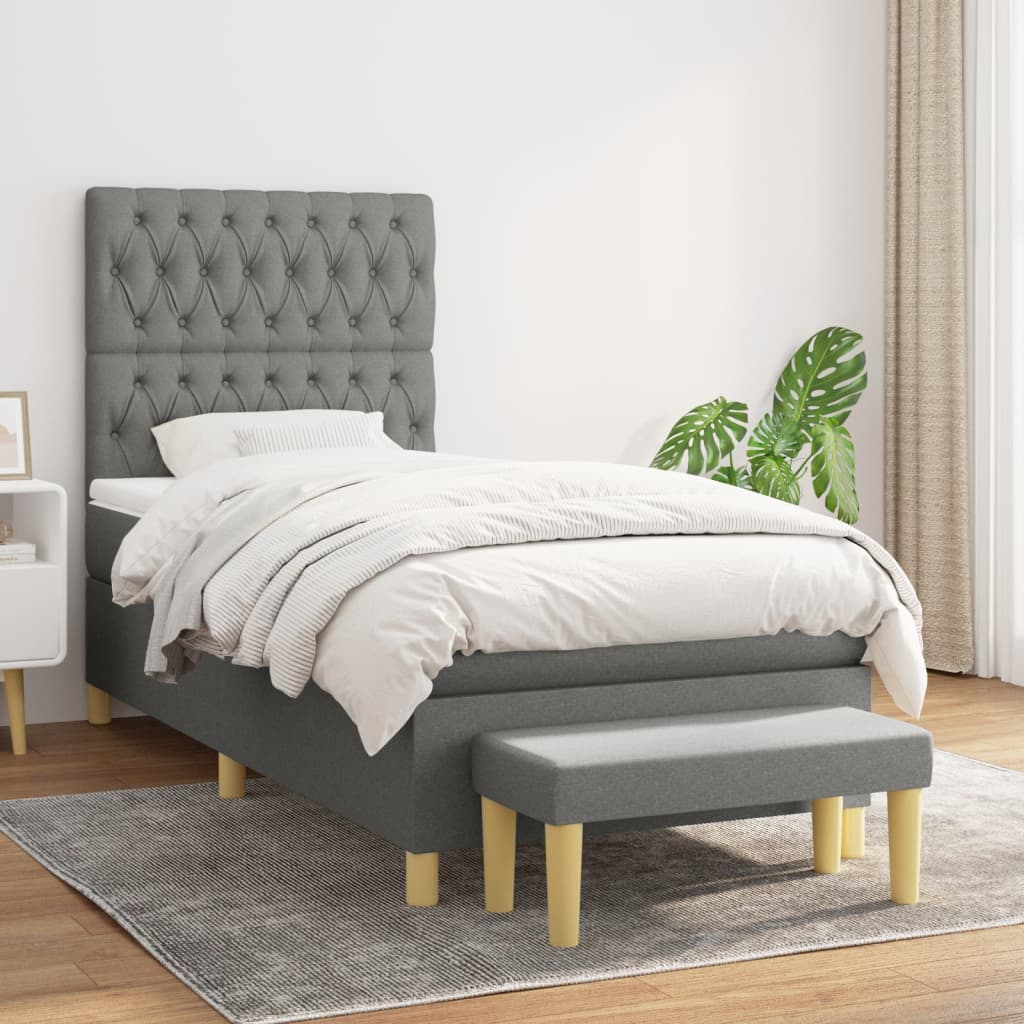 kontinentalseng med madras 90x200 cm stof mørkegrå