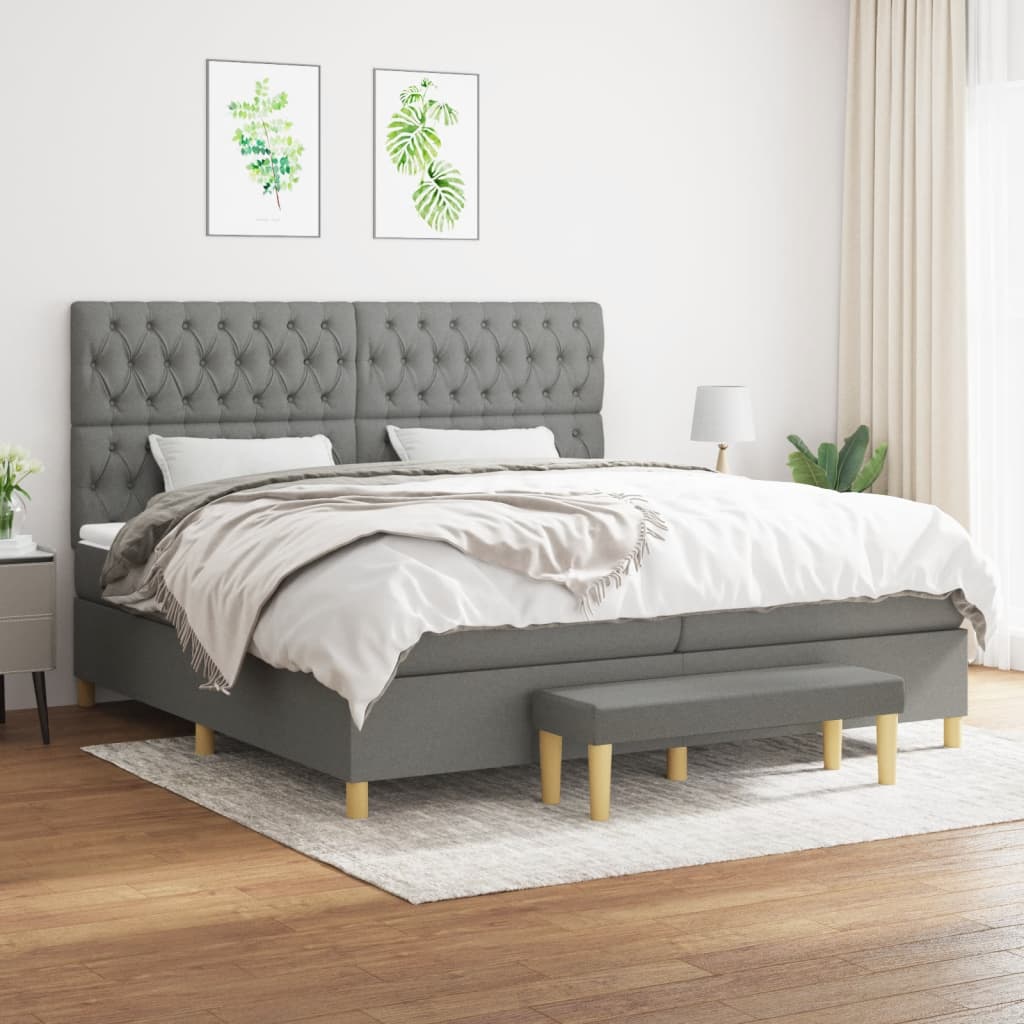 kontinentalseng med madras 200x200 cm stof mørkegrå