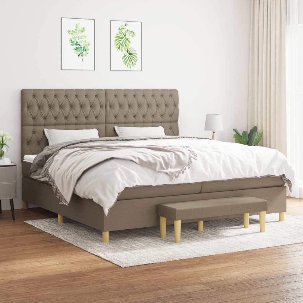 kontinentalseng med madras 200x200 cm stof gråbrun