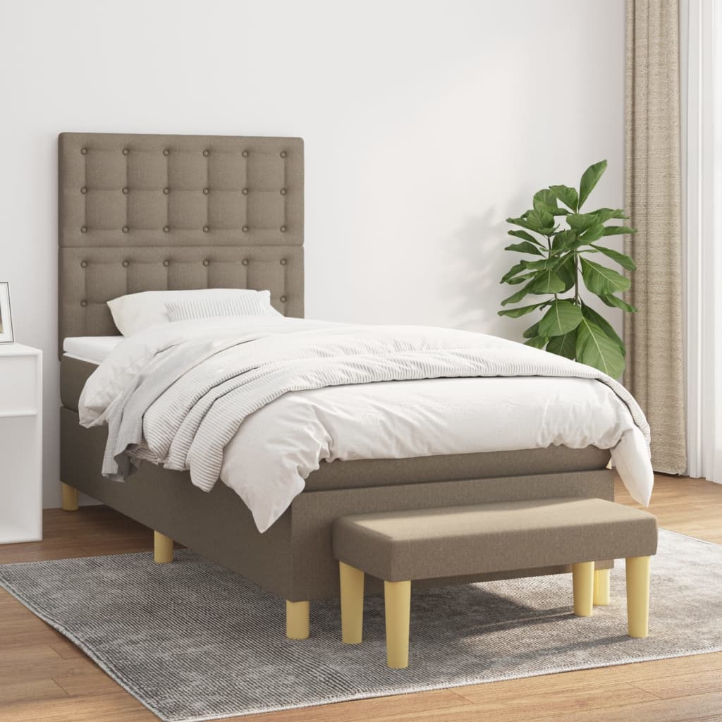 kontinentalseng med madras 90x190 cm stof gråbrun