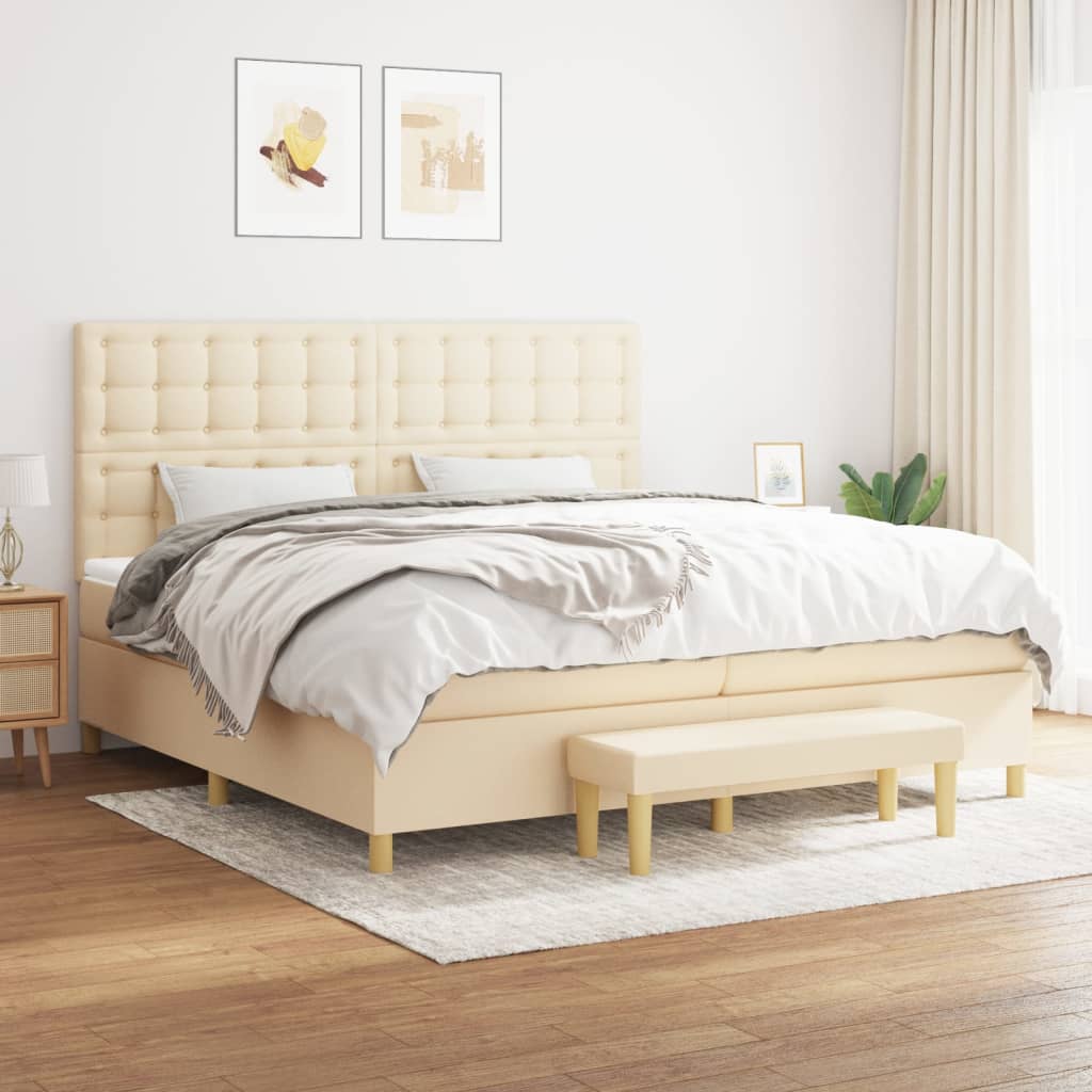 kontinentalseng med madras 200x200 cm stof cremefarvet