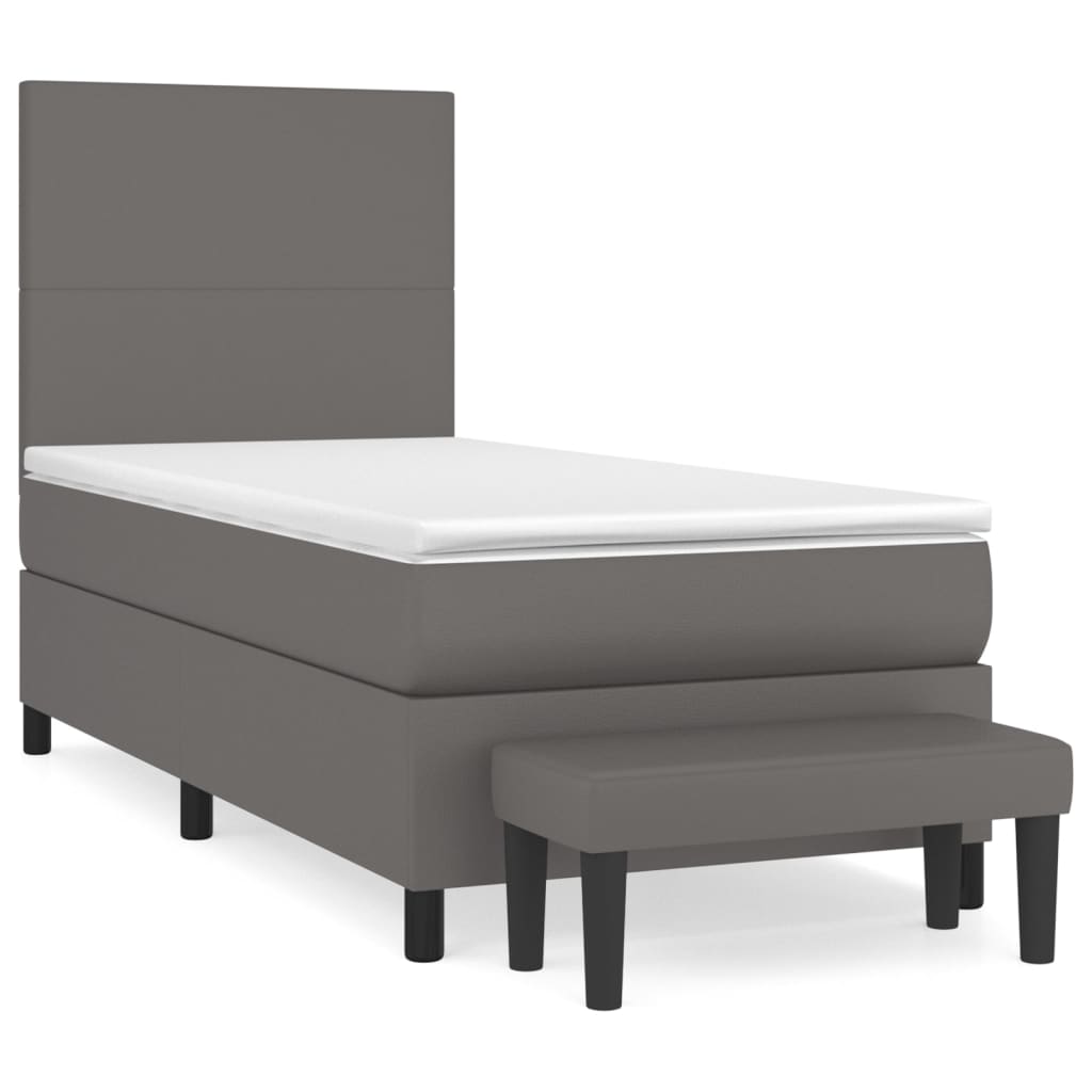 kontinentalseng med madras 90x190 cm kunstlæder grå