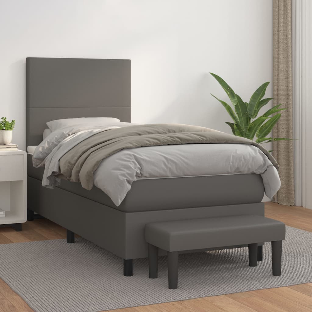 kontinentalseng med madras 90x190 cm kunstlæder grå