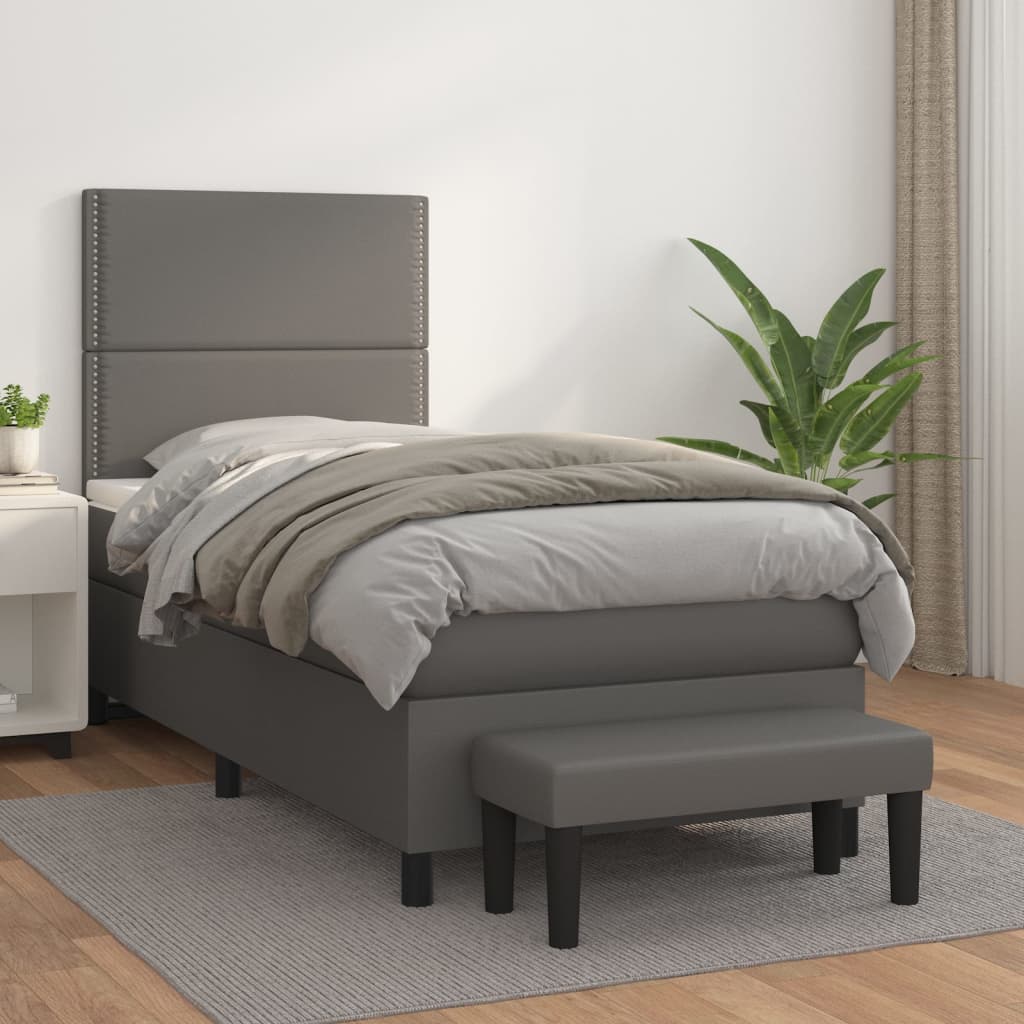 kontinentalseng med madras 90x200 cm kunstlæder grå