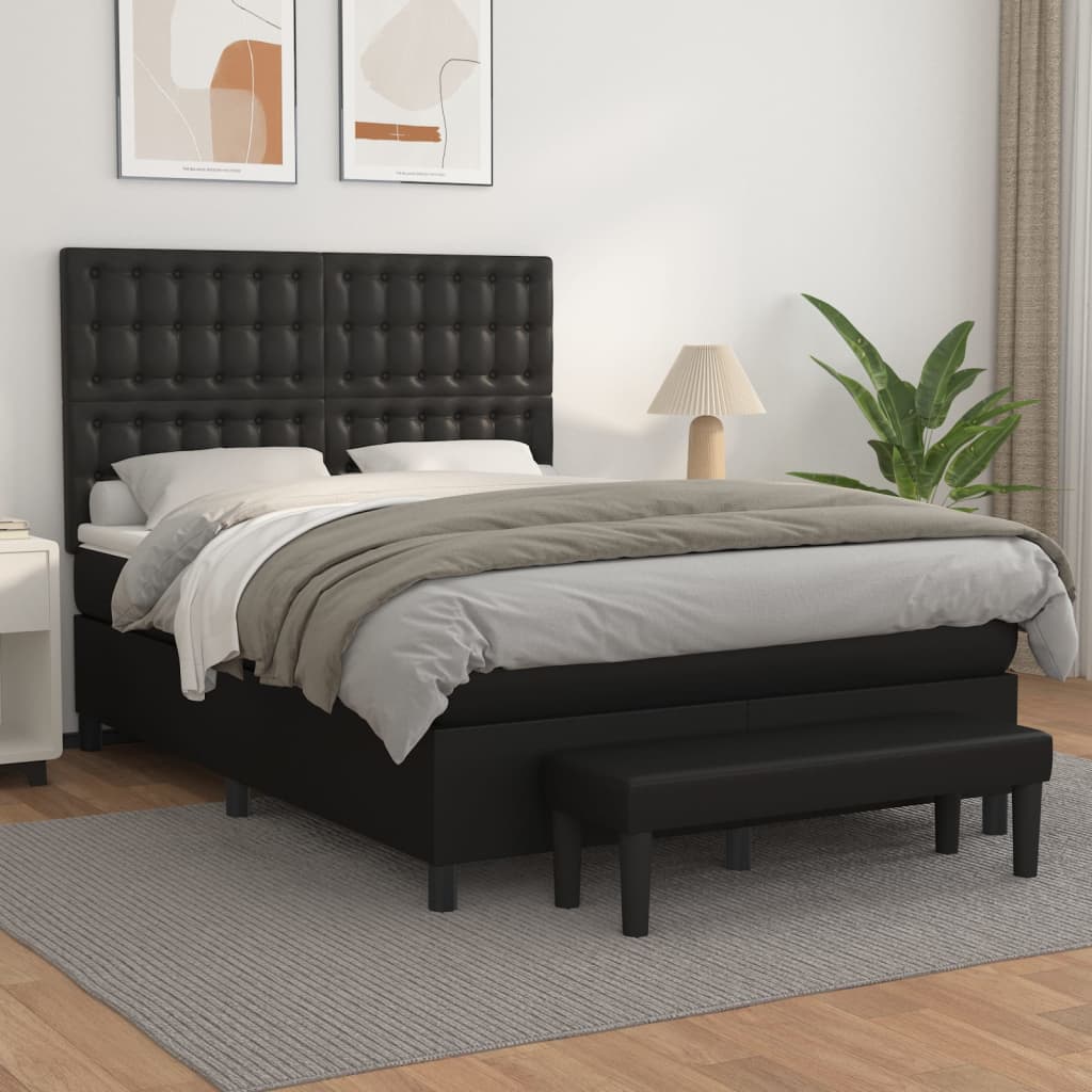 kontinentalseng med madras 140x190 cm kunstlæder sort