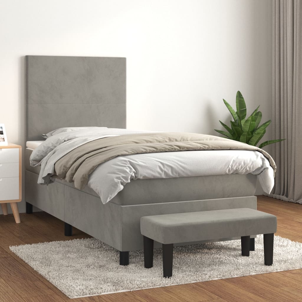 kontinentalseng med madras 90x190 cm fløjl lysegrå
