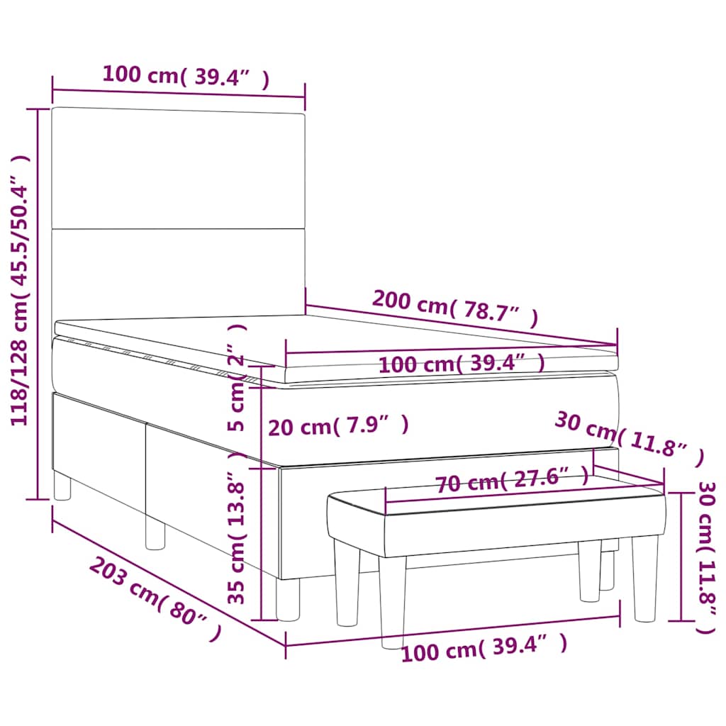 kontinentalseng med madras 100x200 cm fløjl mørkeblå