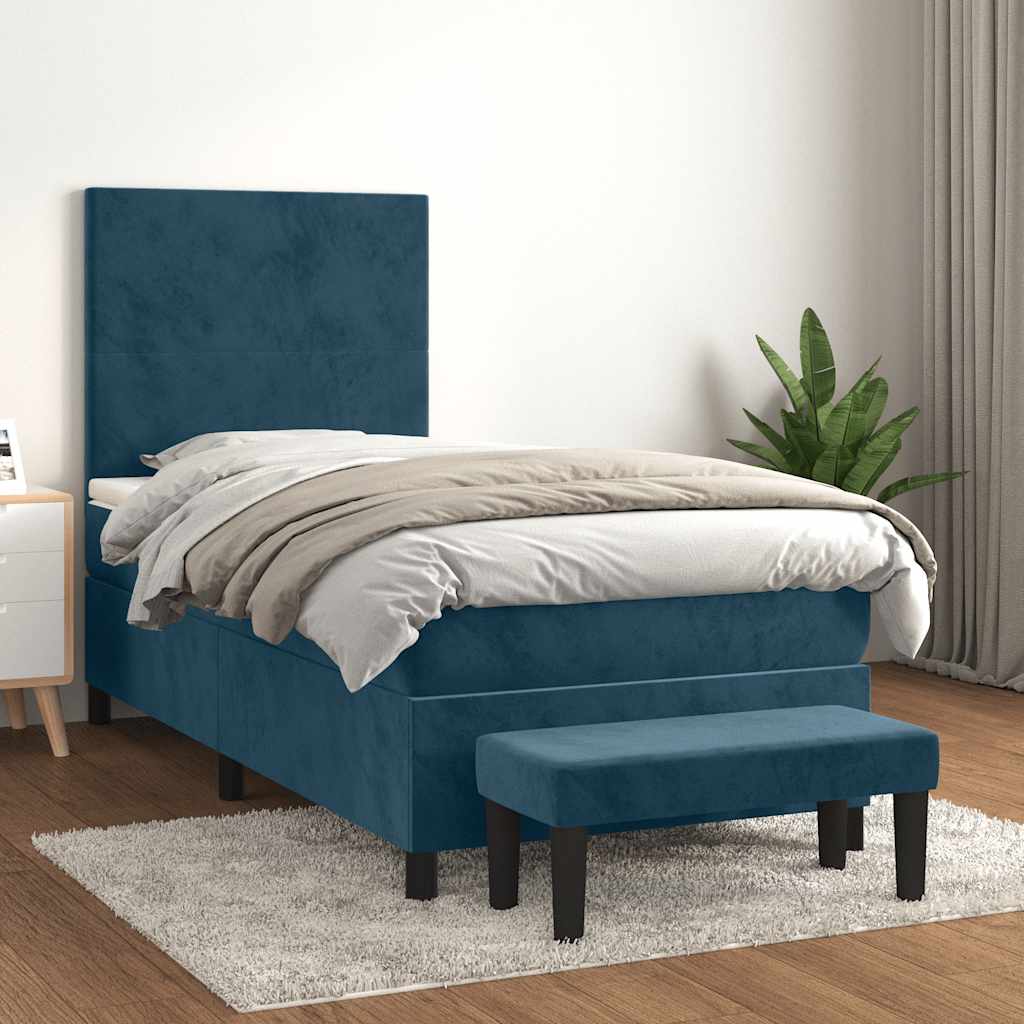 kontinentalseng med madras 100x200 cm fløjl mørkeblå