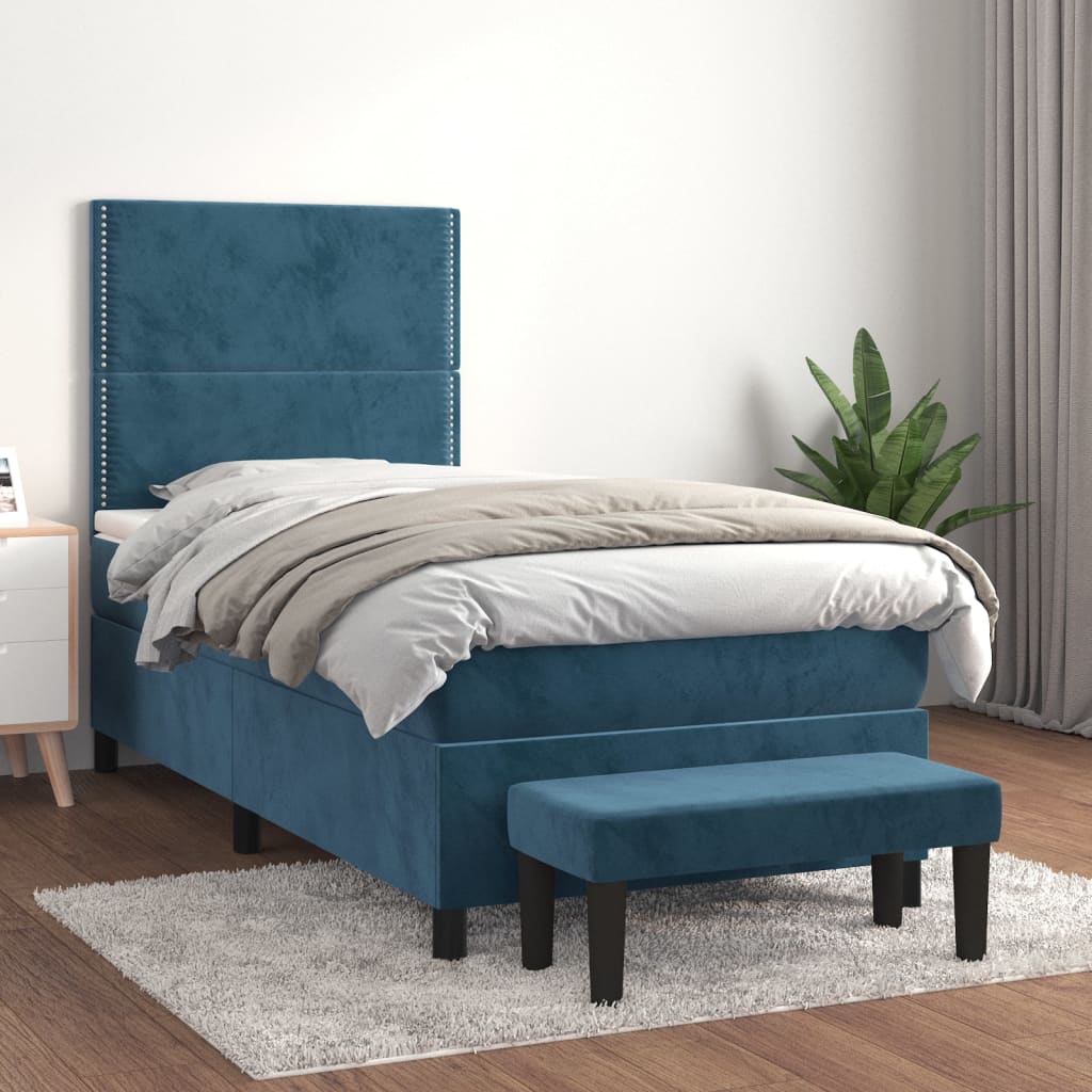 kontinentalseng med madras 80x200 cm fløjl mørkeblå