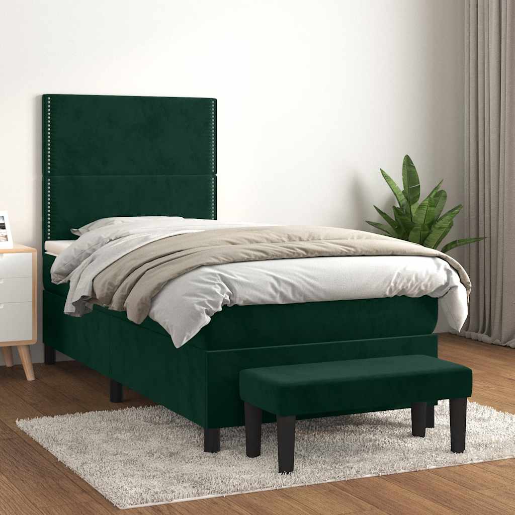 kontinentalseng med madras 90x190 cm fløjl mørkegrøn