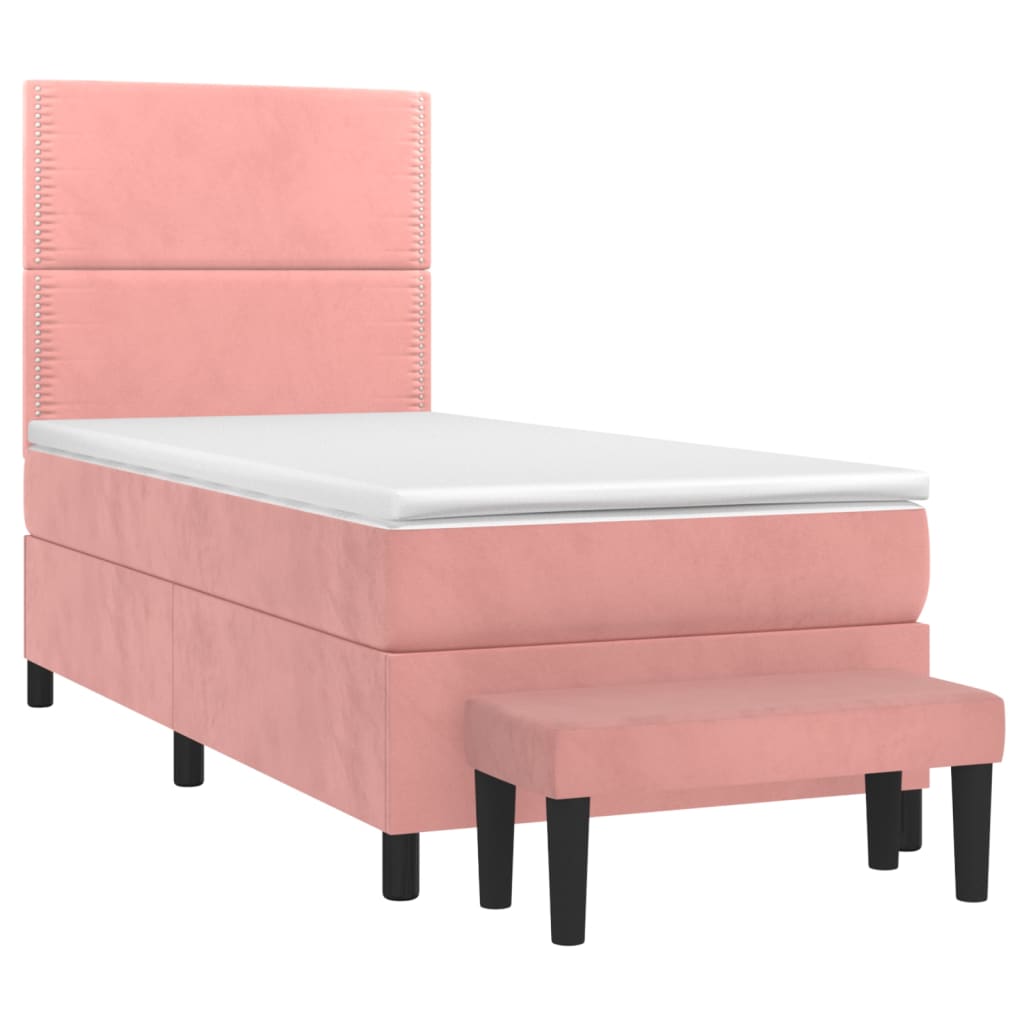kontinentalseng med madras 90x190 cm fløjl pink
