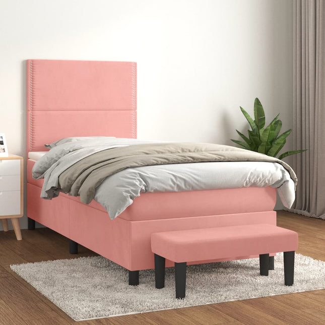 kontinentalseng med madras 90x190 cm fløjl pink