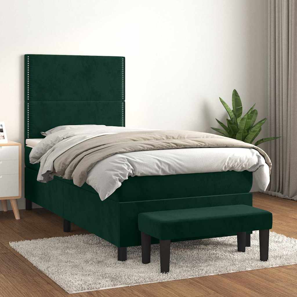 kontinentalseng med madras 90x200 cm fløjl mørkegrøn