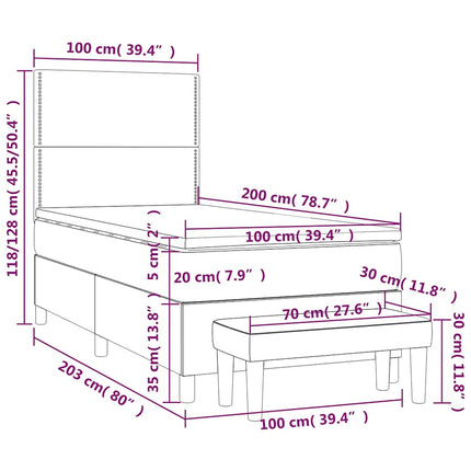 kontinentalseng med madras 100x200 cm fløjl mørkeblå