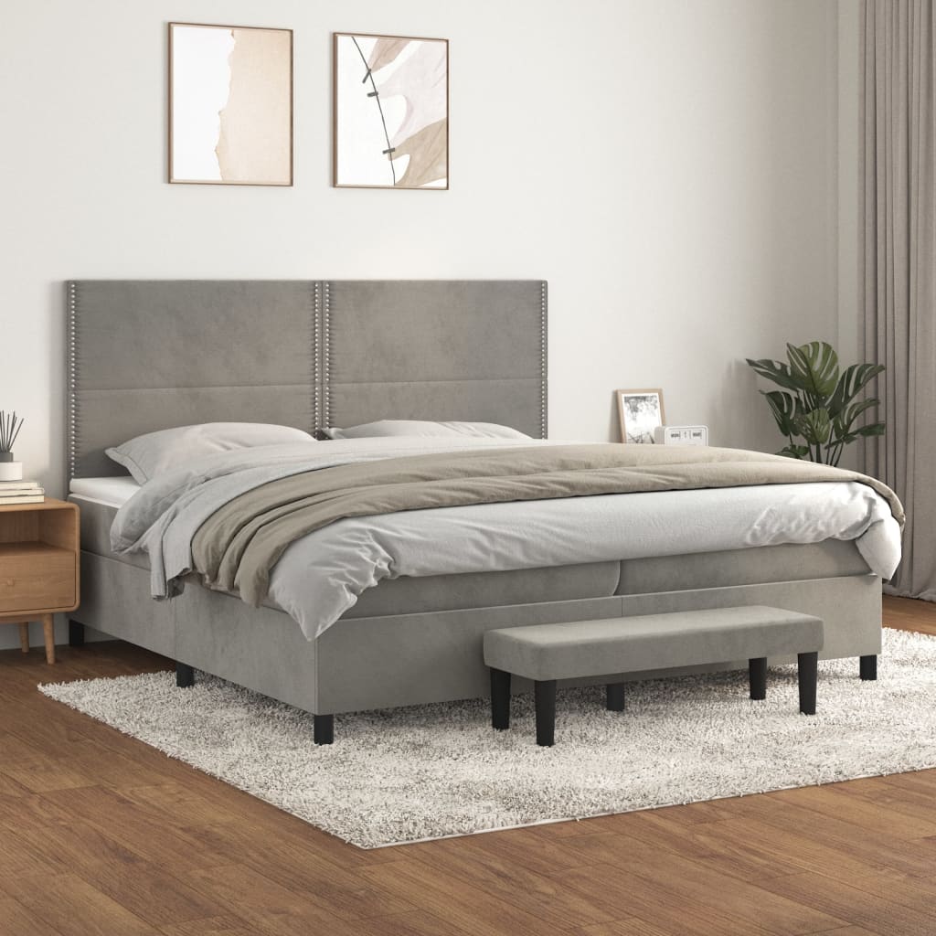 kontinentalseng med madras 200x200 cm fløjl lysegrå