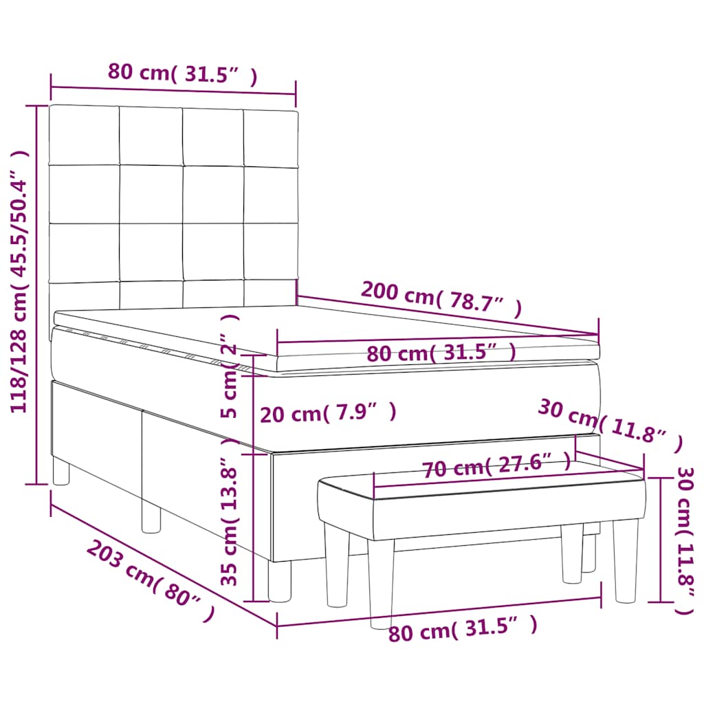 kontinentalseng med madras 80x200 cm fløjl mørkeblå
