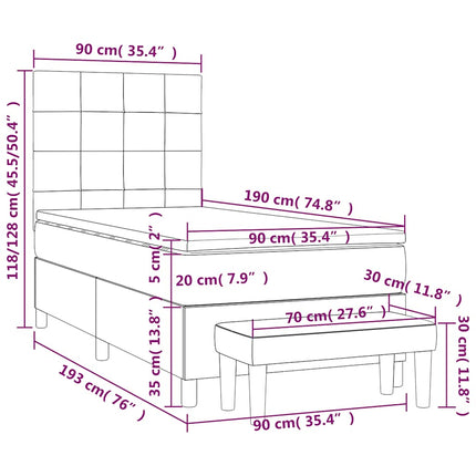 kontinentalseng med madras 90x190 cm fløjl mørkeblå