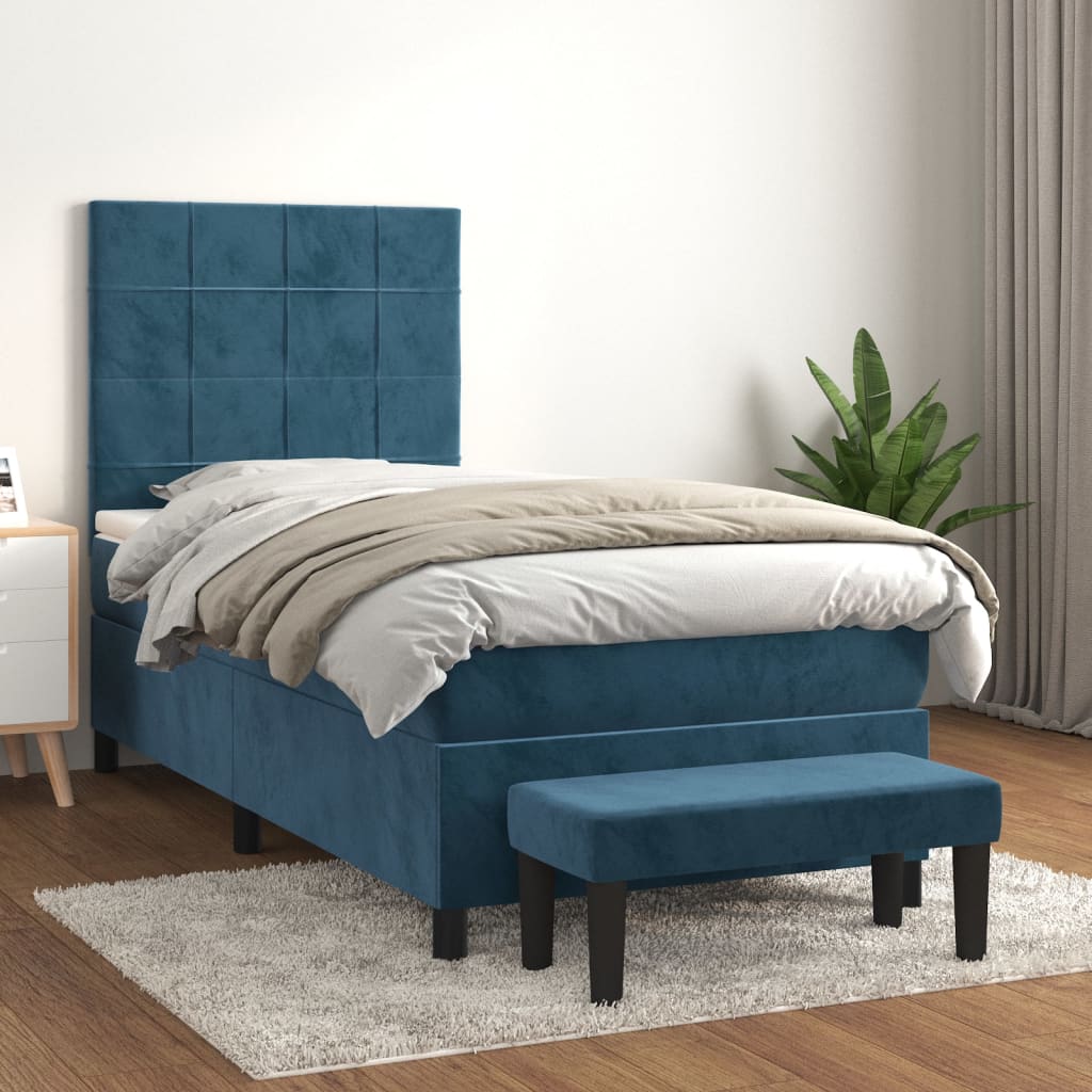 kontinentalseng med madras 90x190 cm fløjl mørkeblå