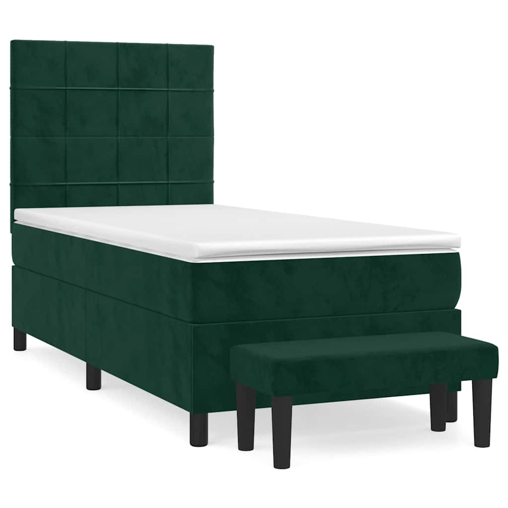 kontinentalseng med madras 90x200 cm fløjl mørkegrøn