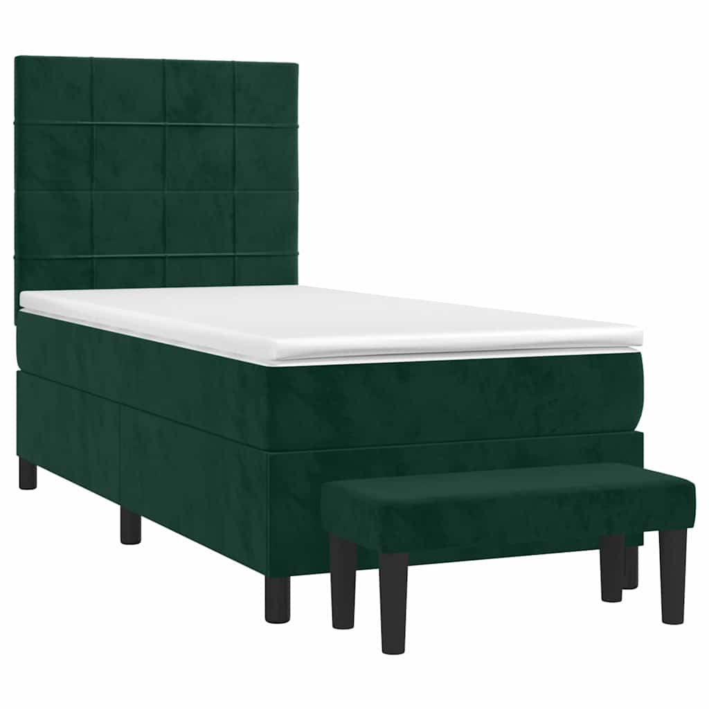 kontinentalseng med madras 90x200 cm fløjl mørkegrøn