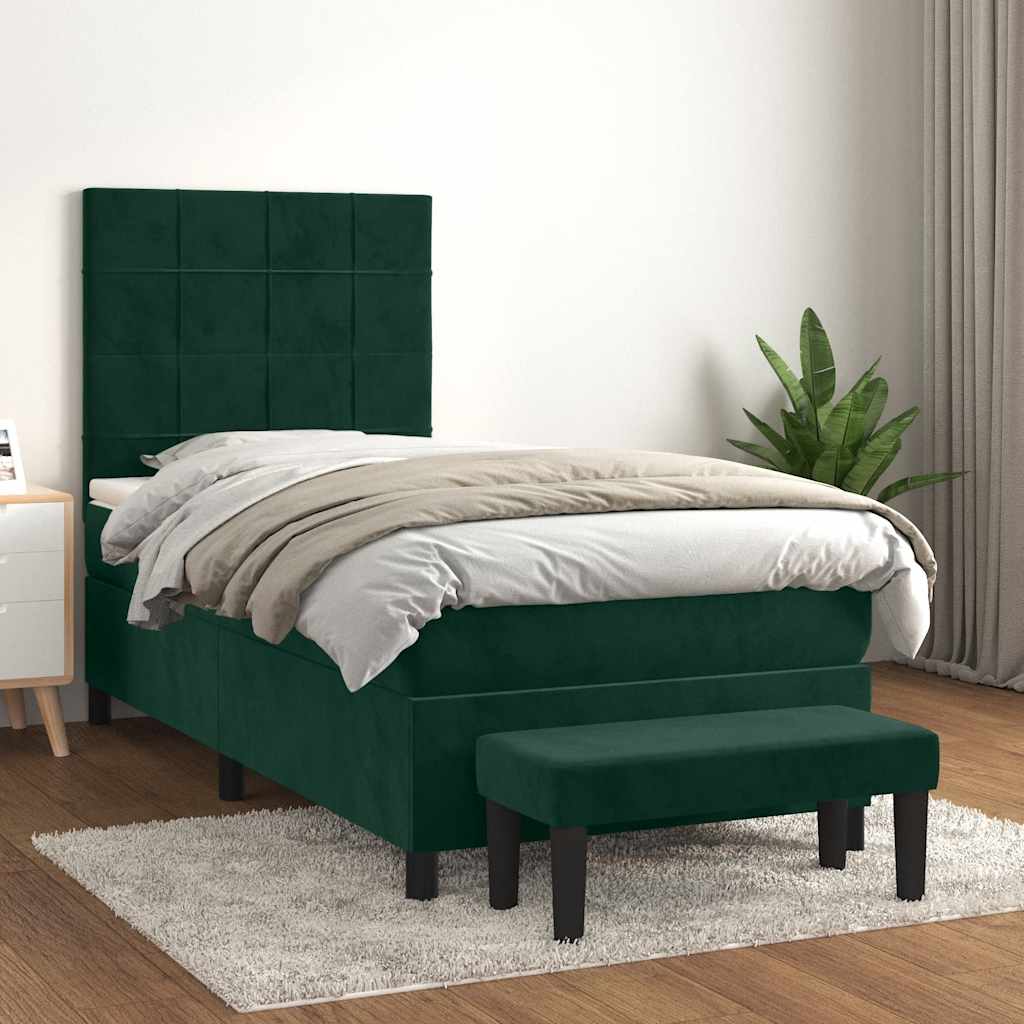 kontinentalseng med madras 90x200 cm fløjl mørkegrøn