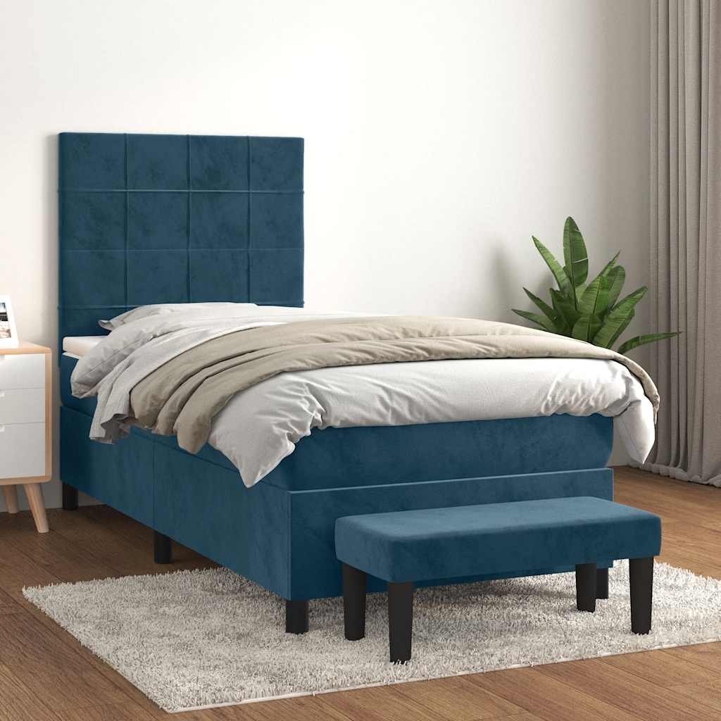 kontinentalseng med madras 90x200 cm fløjl mørkeblå