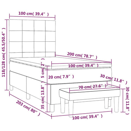 kontinentalseng med madras 100x200 cm fløjl mørkeblå