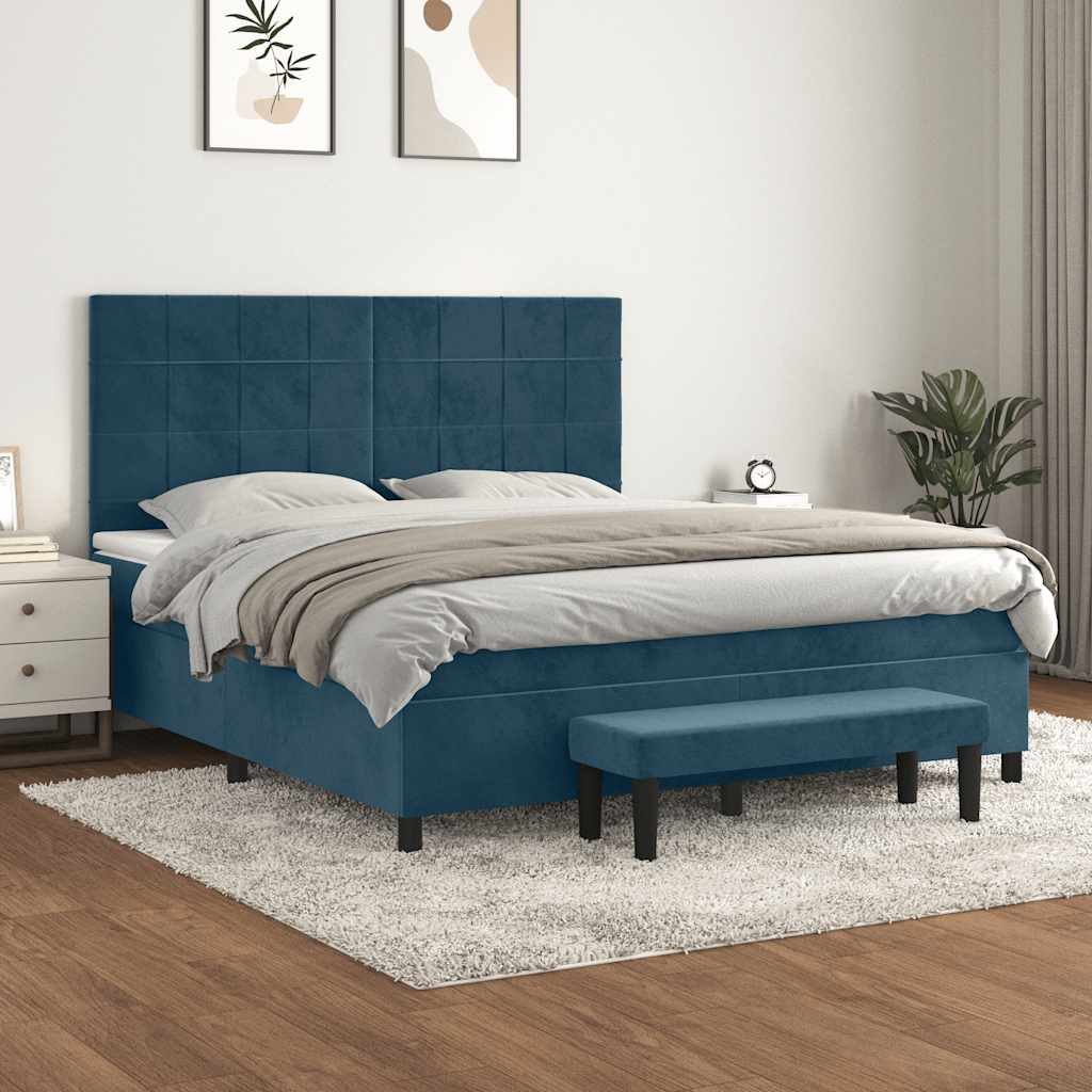 kontinentalseng med madras 180x200 cm fløjl mørkeblå