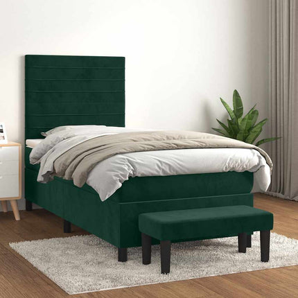 kontinentalseng med madras 80x200 cm fløjl mørkegrøn