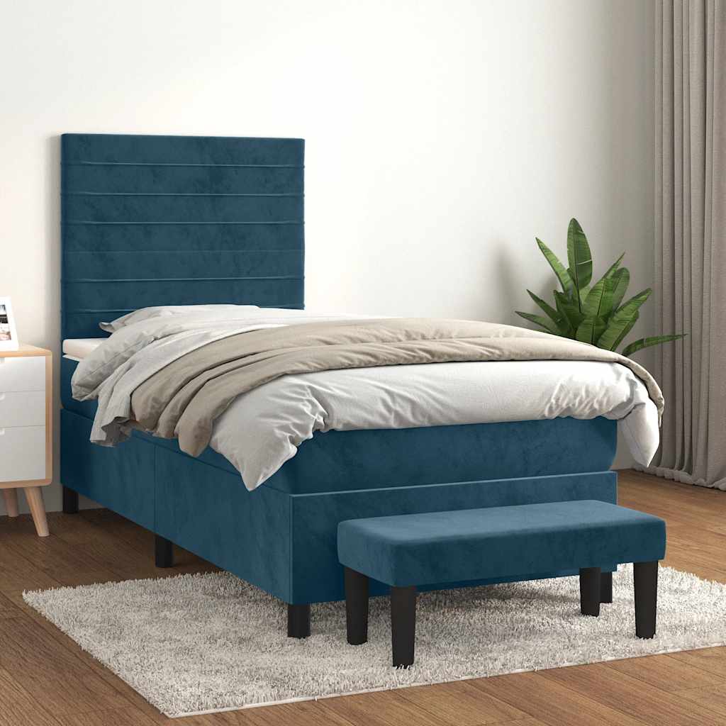 kontinentalseng med madras 80x200 cm fløjl mørkeblå