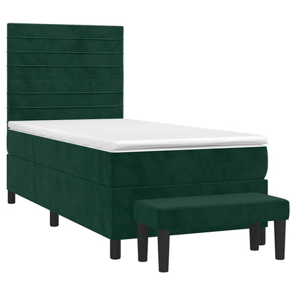 kontinentalseng med madras 90x190 cm fløjl mørkegrøn