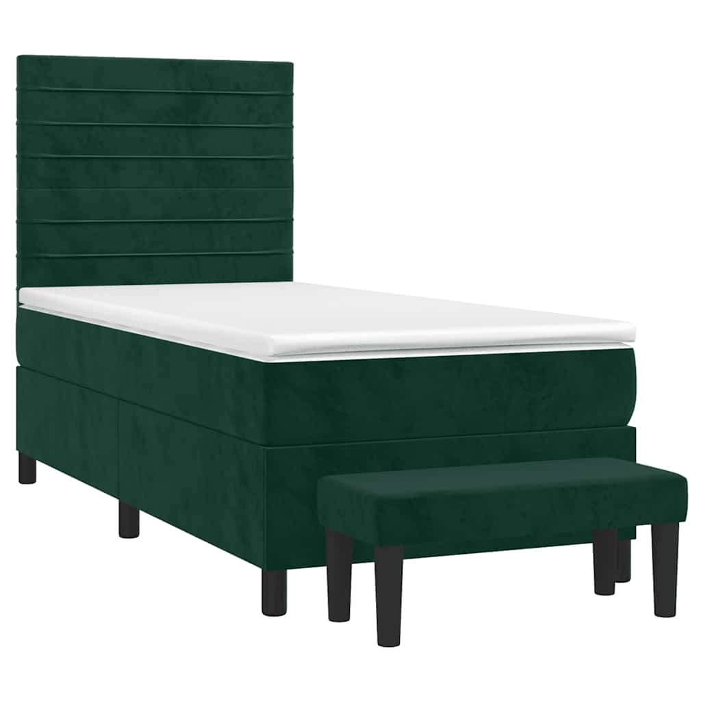kontinentalseng med madras 90x200 cm fløjl mørkegrøn