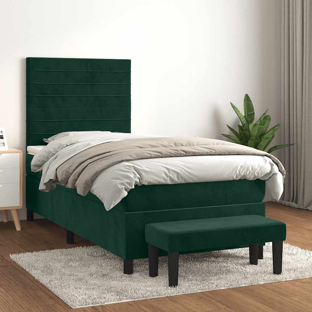 kontinentalseng med madras 90x200 cm fløjl mørkegrøn